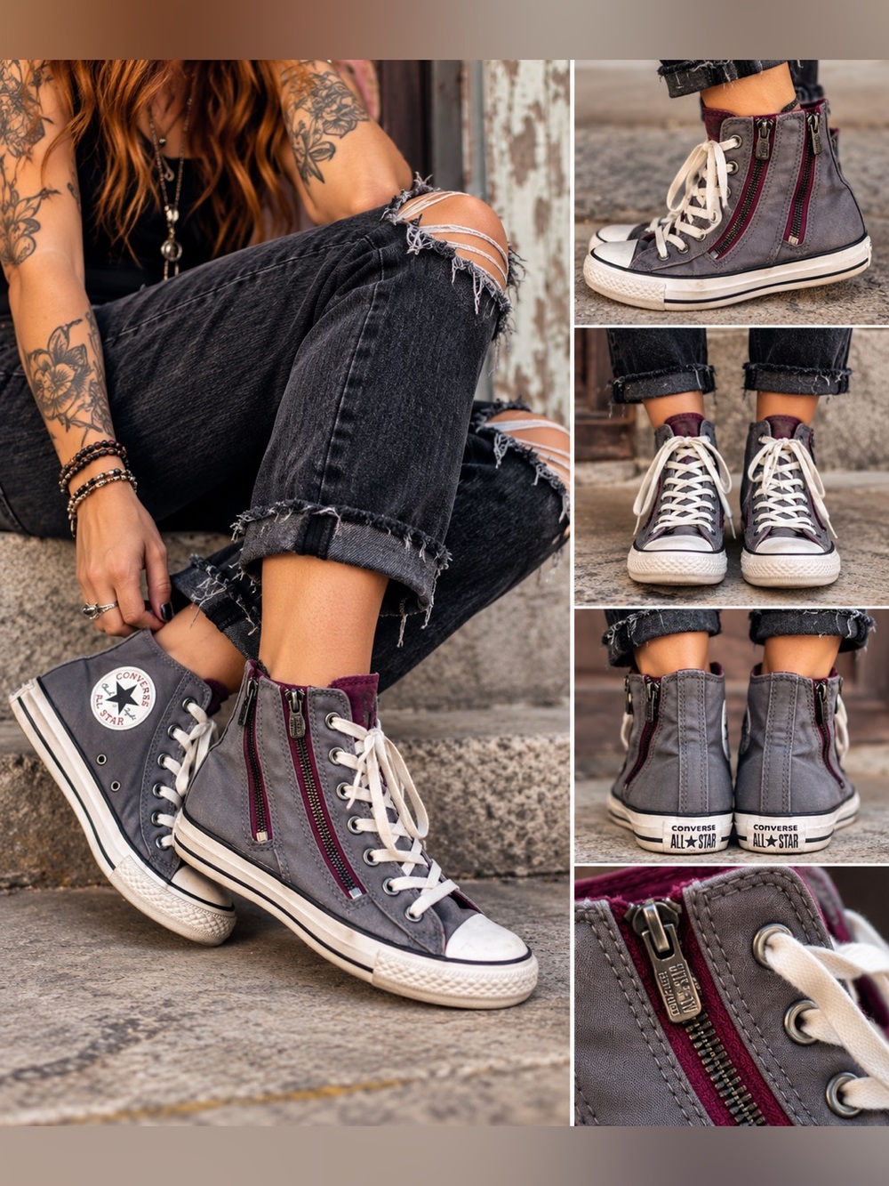 Converse Chuck Taylor All Star Double Zip High Top Sneakers Gray Women’s 7